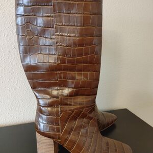Vince Camuto Brown Croc Embossed Tall Boots Size 10/42
